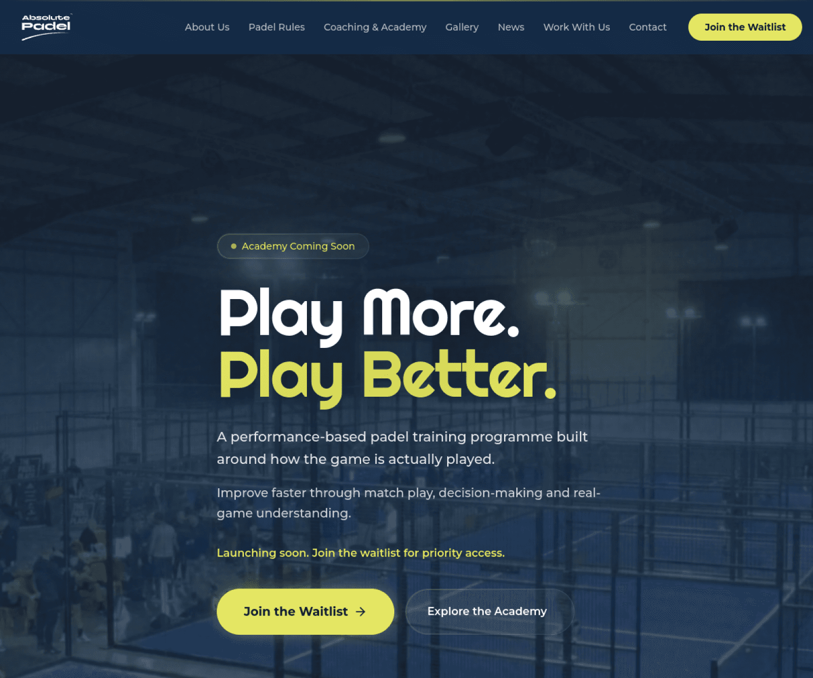 Absolute Padel homepage screenshot